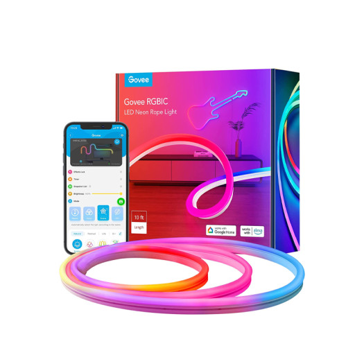 Govee Neon Rope Light,2M - RGBIC Rope Lights with Music Sync, DIY Design, Works with Alexa, Google Assistant, Gaming Lights, 6.56ft LED Strip Lights for Bedroom Living Room Decor (Not Support 5G WiFi) -‎ H61A1